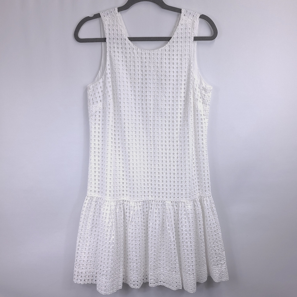 J Crew White Eyelet Flounce Cotton Dress